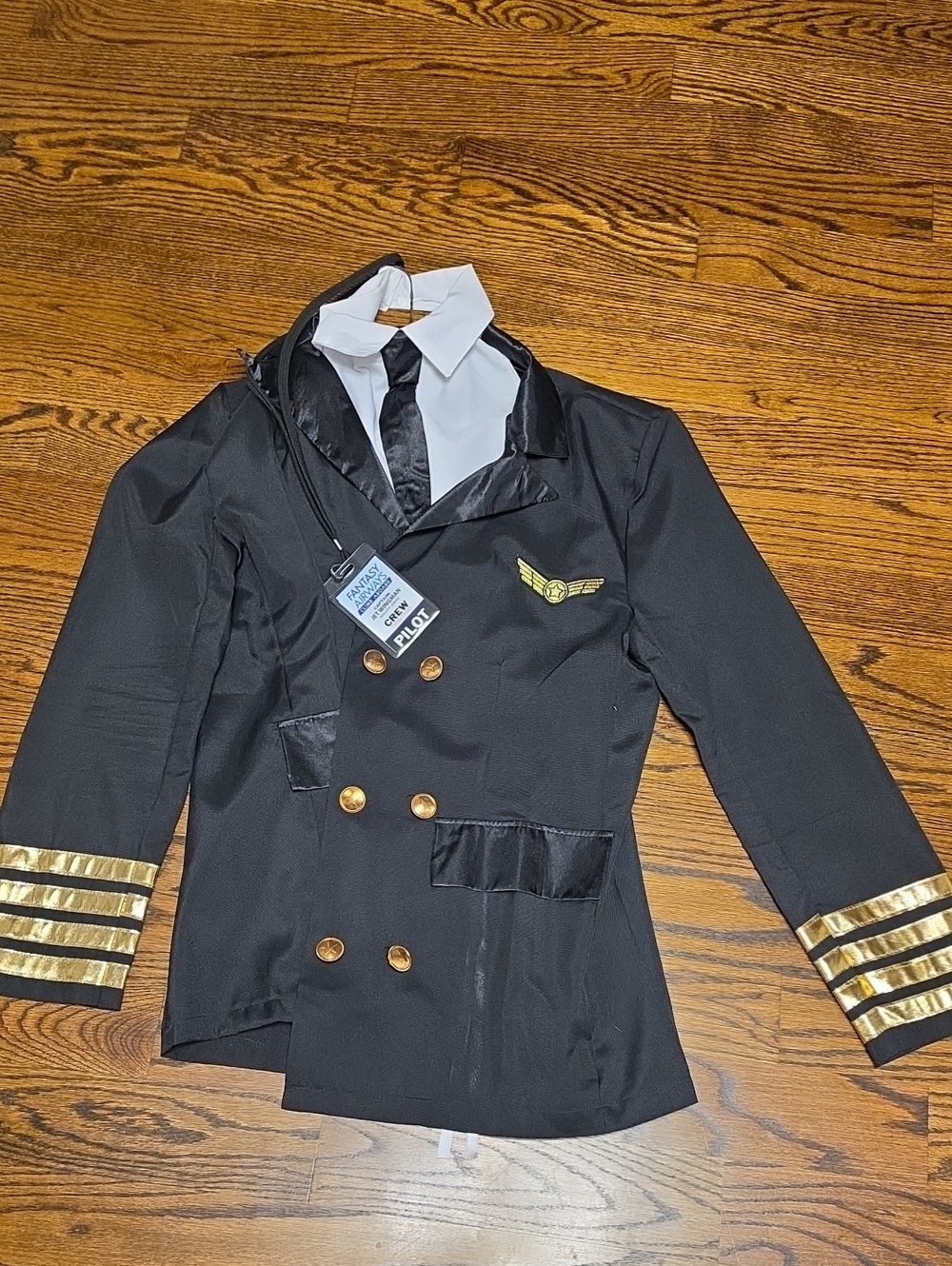 Black Mens Pilot Jacket COSTUME with Gold Trim